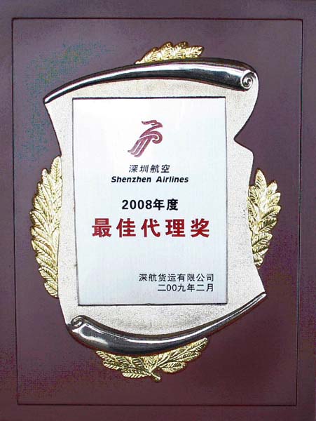 2008年深航最佳代理奖